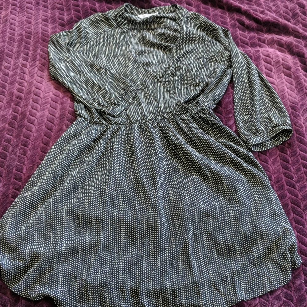 White on black faux wrap dress